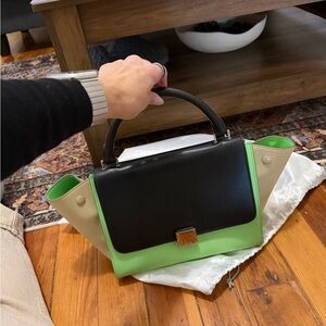 Celine Stylish Black and Green Handbag